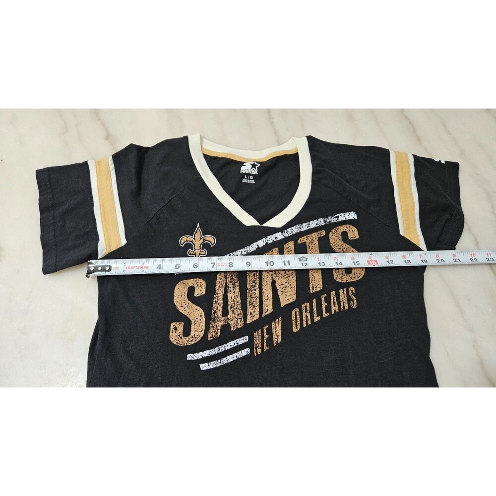 Starter Black Saints Short Sleeves Pullover V-Neck Women’s T-Shirt Size L - Picture 5 of 7